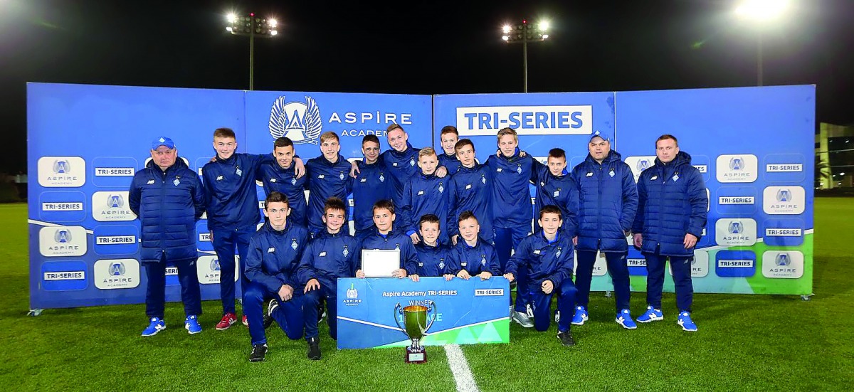 Officials with players during the conclusion of Aspire Academy’s Tri-Series tournament.