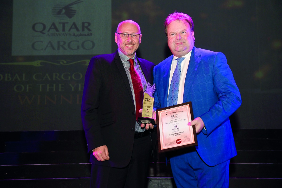 Qatar Airways Cargo Senior Vice-President, Cargo Sales and Network Planning, Peter Penseel, receives the award on behalf of the airline at a ceremony at the Barnyard Theatre in Johannesburg. 