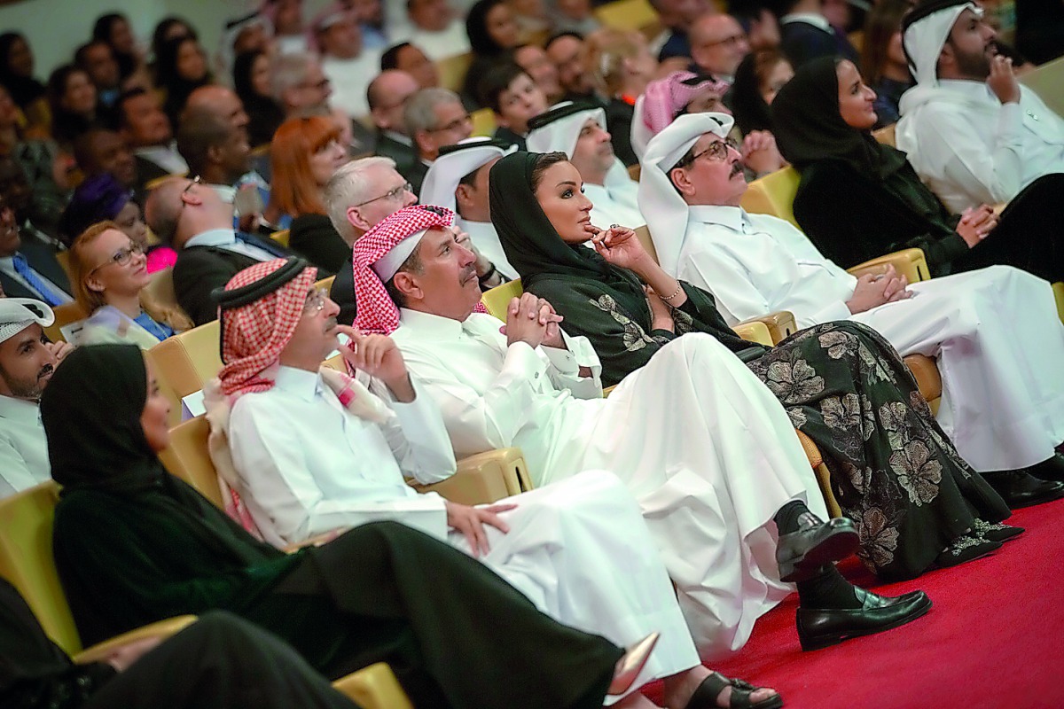 The Chairperson of Qatar Foundation, H H Sheikha Moza bint Nasser; former Prime Minister and Foreign Minister, H E Sheikh Hamad bin Jassim bin Jabor Al Thani, and Vice-Chairperson and CEO of Qatar Foundation, H E Sheikha Hind bint Hamad Al Thani, and othe
