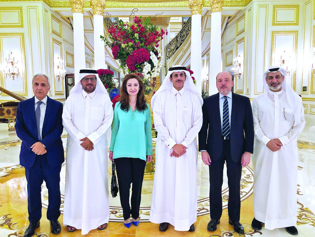 Sheikh Dr Khalid bin Thani Al Thani, Vice-Chairman of the Board of Directors of Dar Al Sharq Group; and Javier Monzón, the Chairman of the Board of Directors of the ‘PRISA’; along with Belen Alfaro, Spain’s Ambassador to the State of Qatar; Walid Al Saadi
