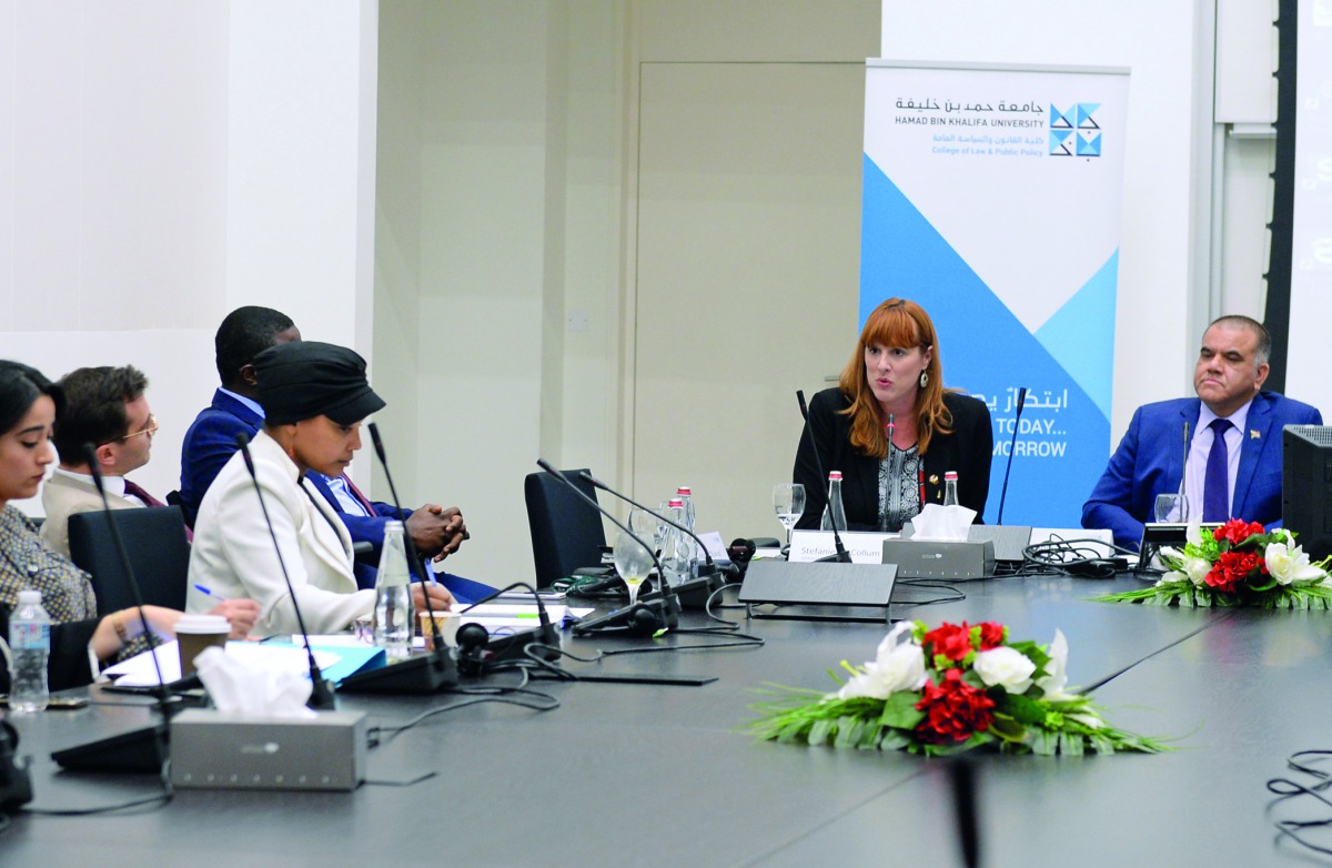 Stefanie McCollum, Ambassador of Canada to  Qatar, and Faizel Moosa, Ambassador of South Africa to Qatar, during the colloquium organised by the College of Law and Public Policy. 