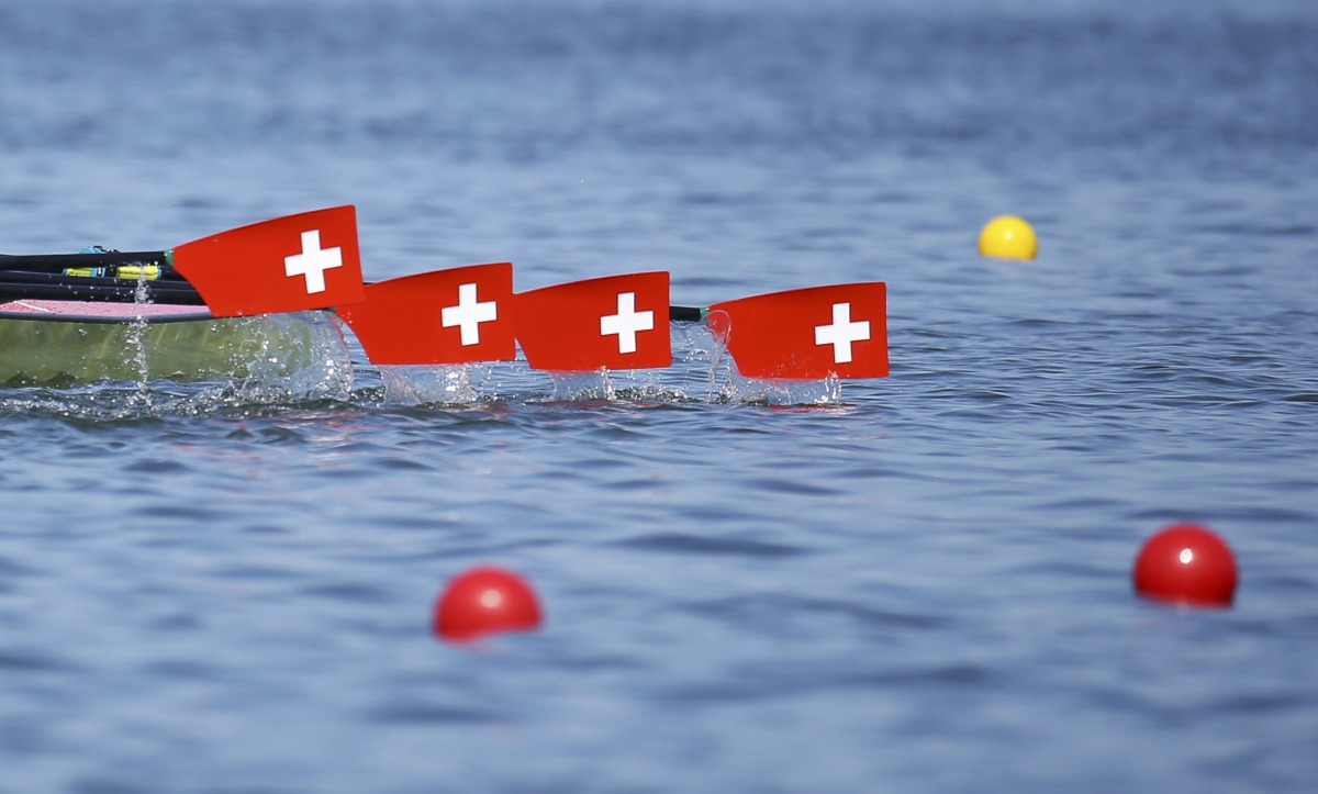 Close up of the blades of Switzerland rowers during a training. Reuters file photo/Carlos Barria