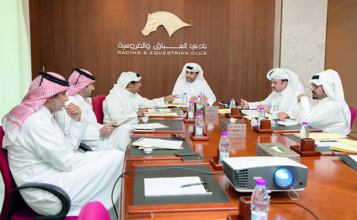 The Board of Directors of Qatar Racing and Equestrian Club, led by its Chairman, Issa bin Mohammed Al Mohannadi, involving in discussions during the first meeting held in Doha, yesterday. 
