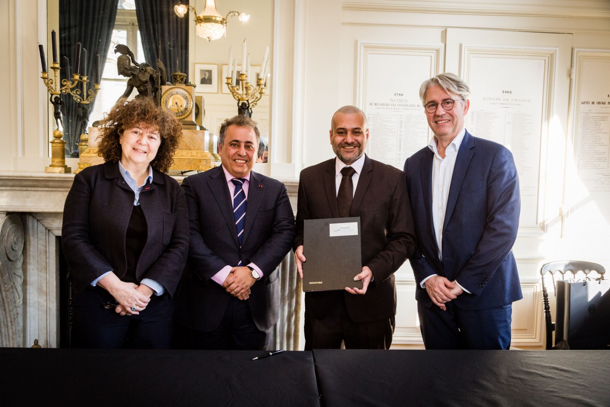 Qatar’s Ambassador to France, Sheikh Ali bin Jassim Al Thani (second left); CEO of QFC Authority, Yousuf Mohamed Al Jaida (second right); and other officials during the event.