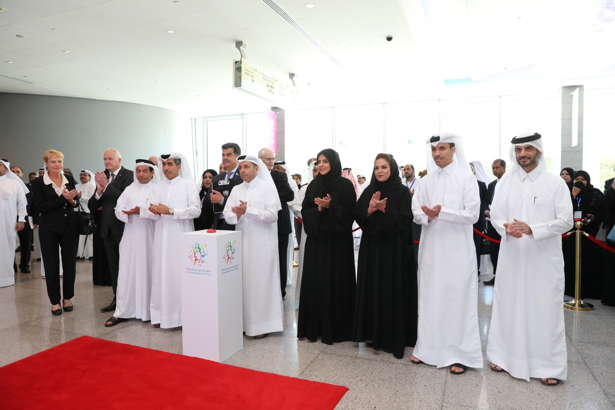 Minister of Education and Higher Education, H E Dr Mohammed Abdul Wahed Ali Al Hammadi; and Dr Abdul Sattar Al Taie, Executive Director of QNRF; along with other dignitaries during the launch of the NSRW 2019 at QNCC. 