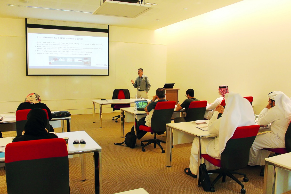 A file picture of a session during the cybersecurity certificate programme of Texas A&M University at Qatar and HBKU. 

