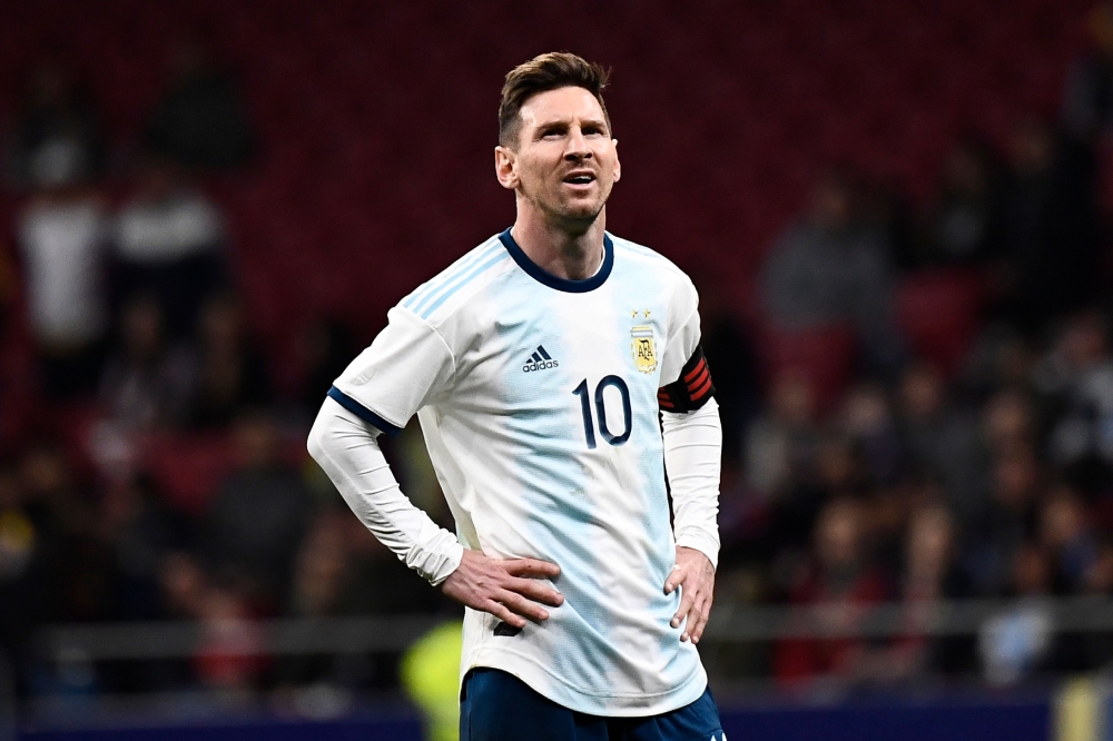 Argentina's forward Lionel Messi reacts during an international friendly football match between Argentina and Venezuela at the Wanda Metropolitano stadium in Madrid on March 22, 2019 in preparation for the Copa America to be held in Brazil in June and Jul