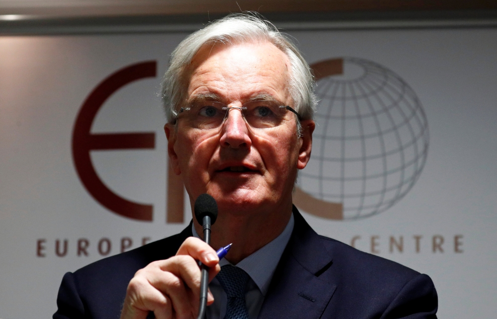 European Union Chief Brexit Negotiator Michel Barnier delivers a speech ahead of debate at the European Policy Centre think-tank in Brussels, Belgium April 2, 2019. REUTERS/Francois Lenoir