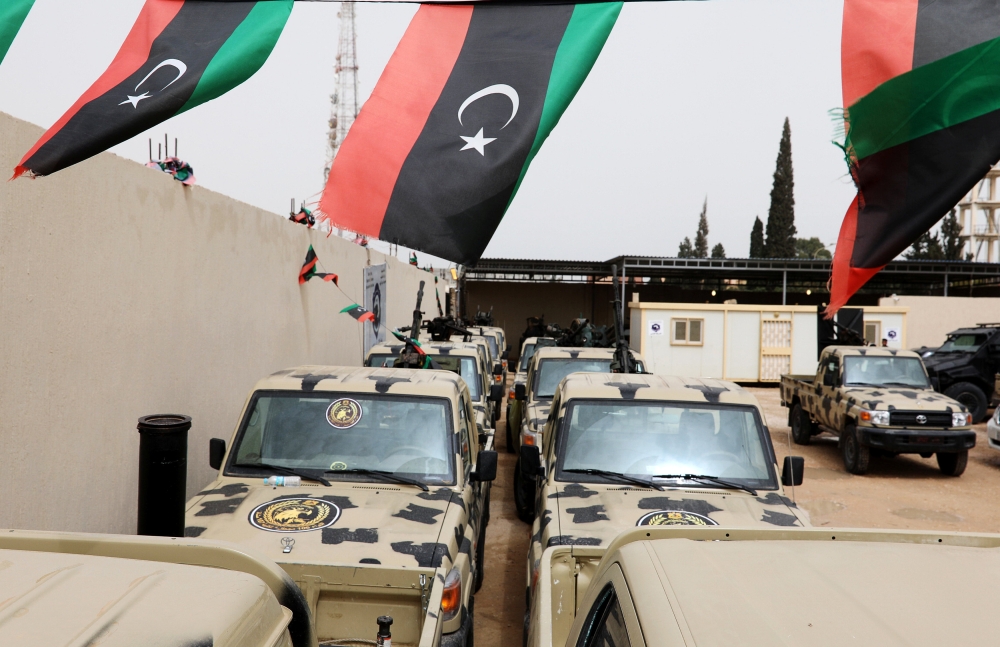 Military vehicles, which were confiscated from Libyan commander Khalifa Haftar's troops, are seen in Zawiyah, west of Tripoli, Libya April 5, 2019. Reuters/Hani Amara
 