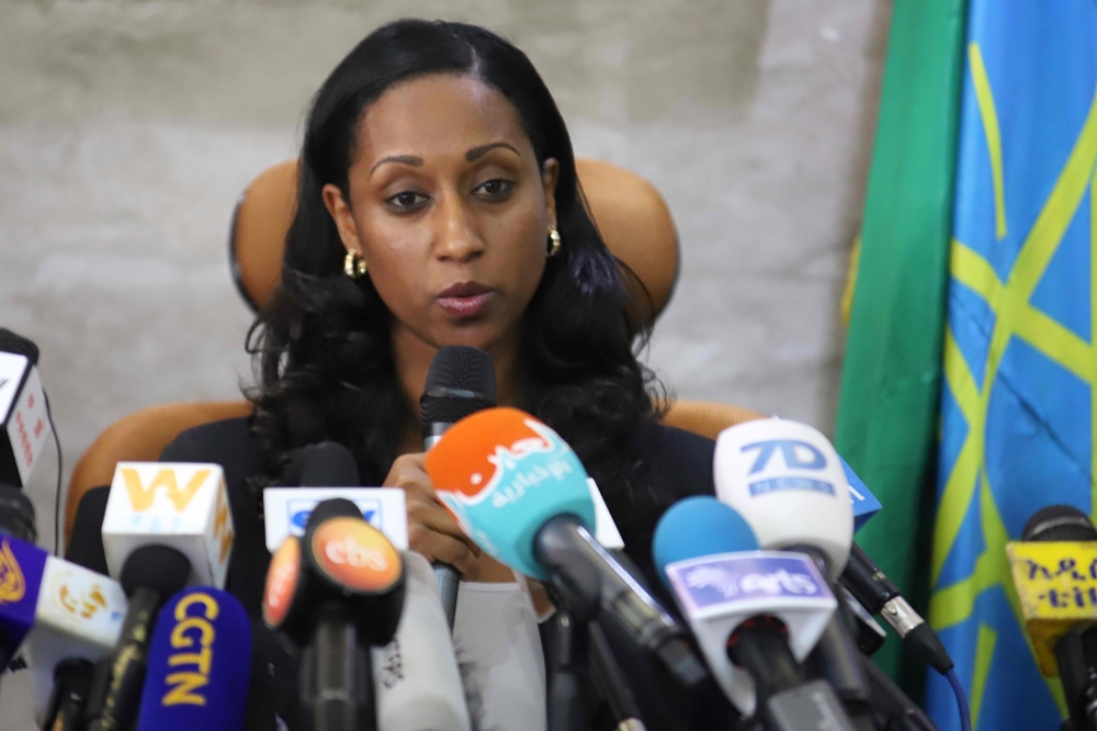 Ethiopian Transport minister Dagmawit Moges addresses a press conference on April 4, 2019 in Addis Ababa on the preliminary report on the Ethiopian Airlines ET 302 plane crash. AFP / MICHAEL TEWELDE
