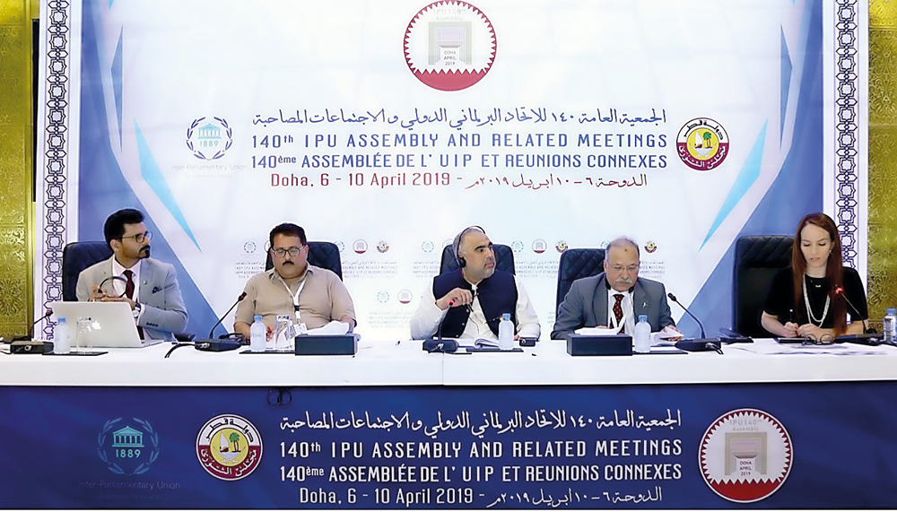 Speaker of the National Assembly of Pakistan Asad Qaiser (centre) chairing the meeting of Asia-Pacific Group of the Inter Parliamentary Union (IPU).