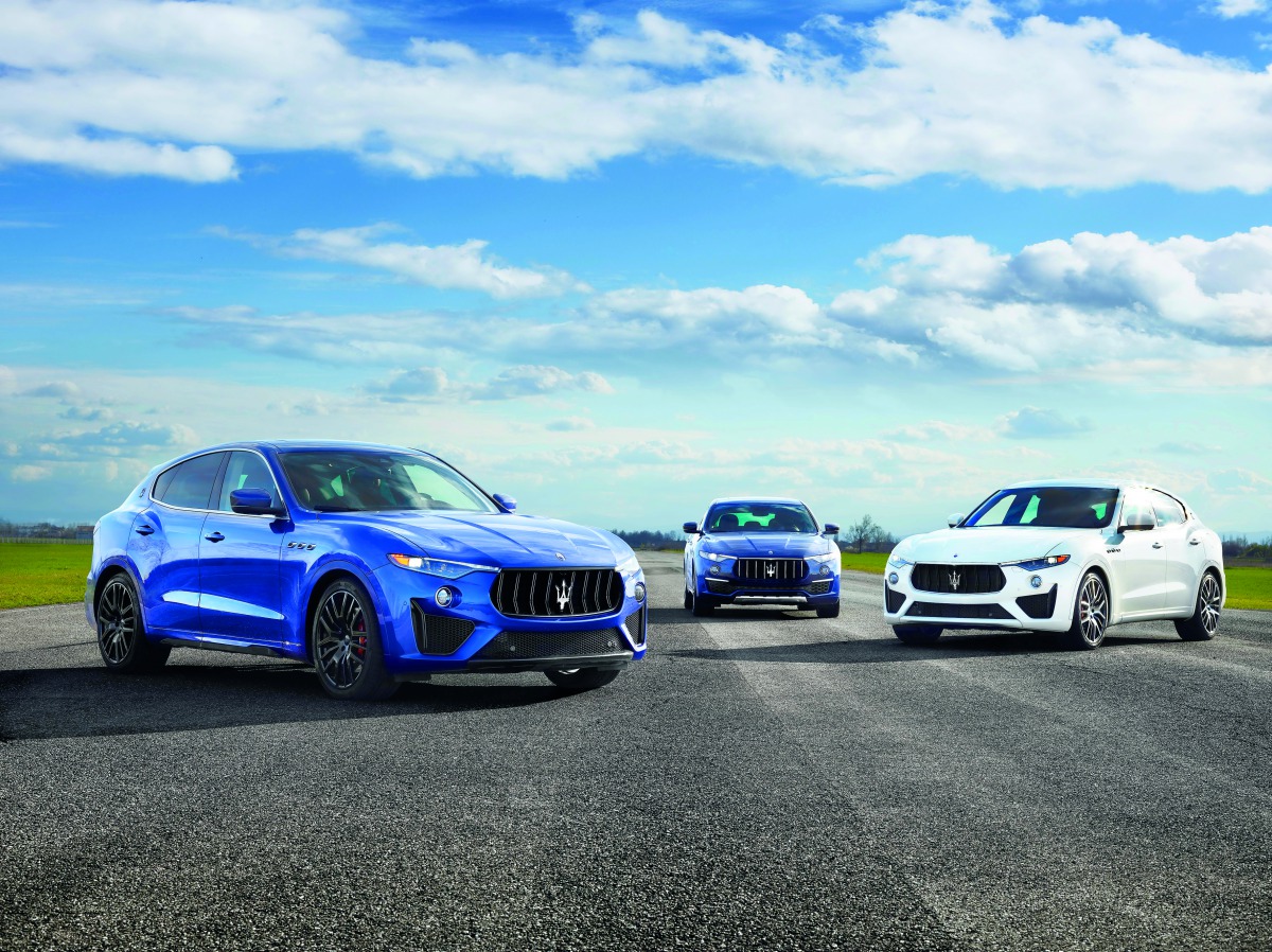 The Levante Range, V8 Trofeo V6 and GranLusso V8GTS are seen in the picture.