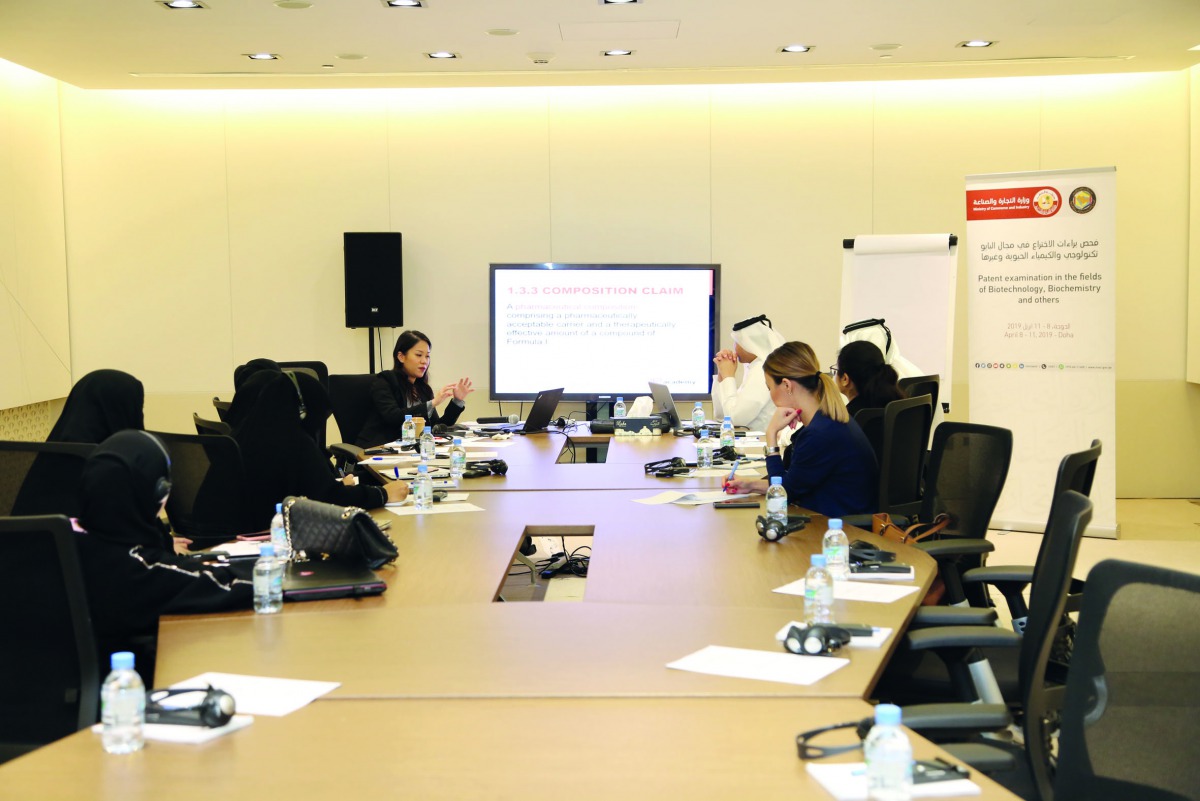 Employees from the Intellectual Property Protection Department at the Ministry of Commerce and Industry, attending the ongoing training workshop on the examination of patents in the biotechnology and biochemistry fields among other disciplines.