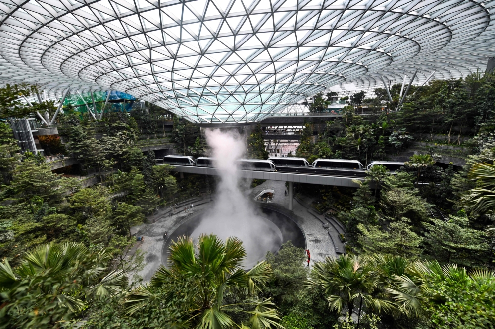 Newly built Changi Jewel complex at the Changi international airport is pictured during a media preview in Singapore on April 11, 2019. AFP / Roslan Rahman 