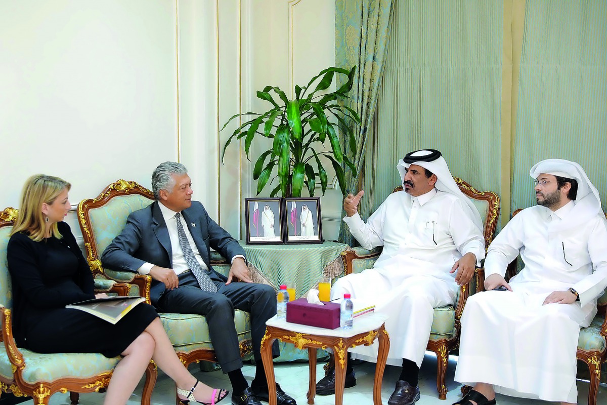 Qatar Chamber’s First Vice-Chairman Mohamed bin Ahmed bin Towar Al Kuwari meeting with a visiting delegation from the Balkan states at Qatar Chamber, yesterday. 