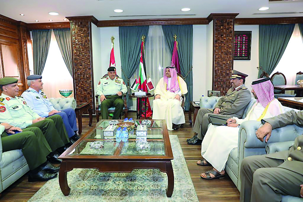 Deputy Prime Minister and Minister of State for Defence Affairs H E Dr Khalid bin Mohamed Al Attiyah met yesterday with Chairman of the Joint Chiefs of Staff of the Jordanian Armed Forces, Lieutenant General Mahmoud Freihat.