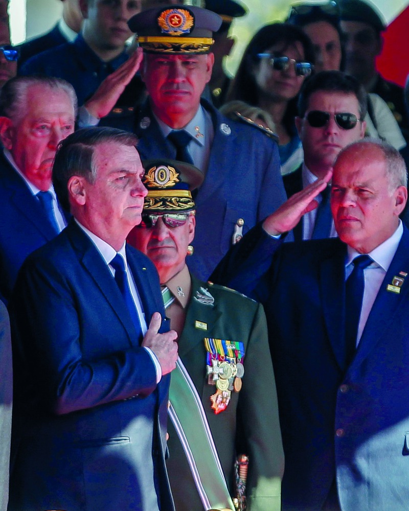 Brazilian President Jair Bolsonaro (L) attends a ceremony to mark the Army Day, in Sao Paulo, Brazil, on April 18, 2019. AFP / Miguel Schincariol
