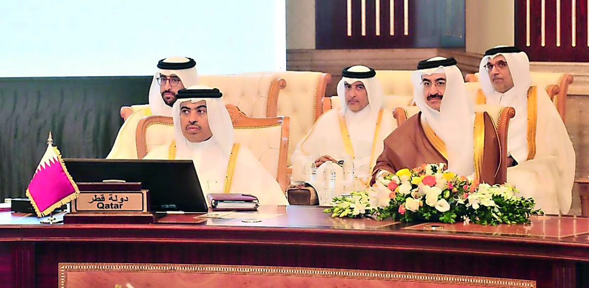H E Ali bin Ahmed Al Kuwari, Minister of Commerce and Industry, other members of the delegation participating at the Gulf Cooperation Council’s Trade Cooperation Committee meeting in Oman, yesterday.