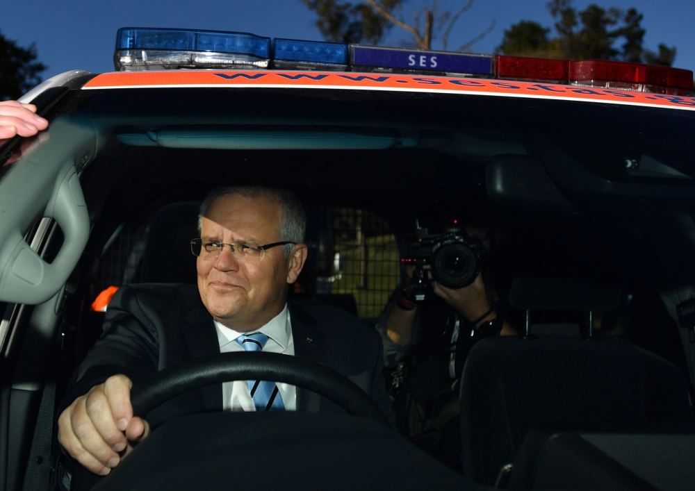 Prime Minister Scott Morrison at a driver reviver announcement, 20 km (12 miles) south of Devonport in Tasmania, Australia, April 18, 2019. Picture taken April 18. 2019. AAP Image/Mick Tsikas/via REUTERS
