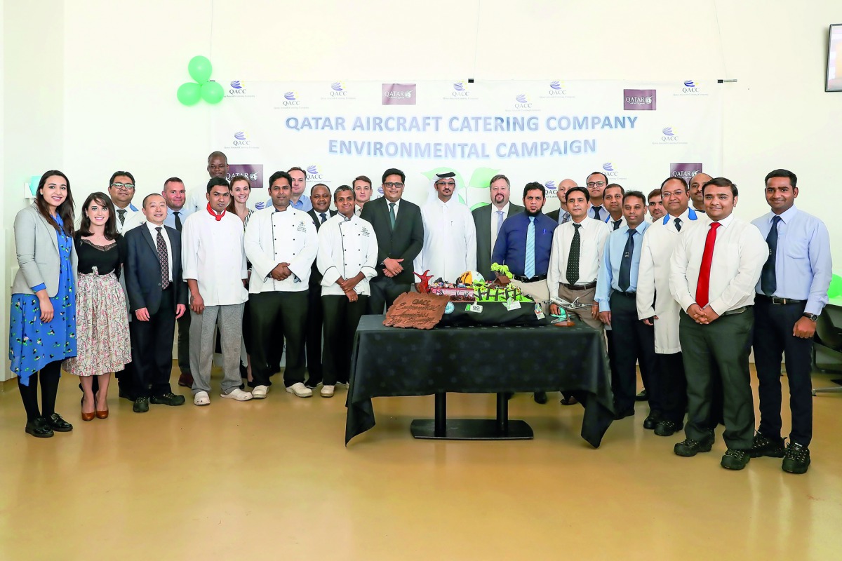 The officials and staff of Qatar Aircraft Catering Company during the first-ever environmental awareness event organised at its headquarters. 