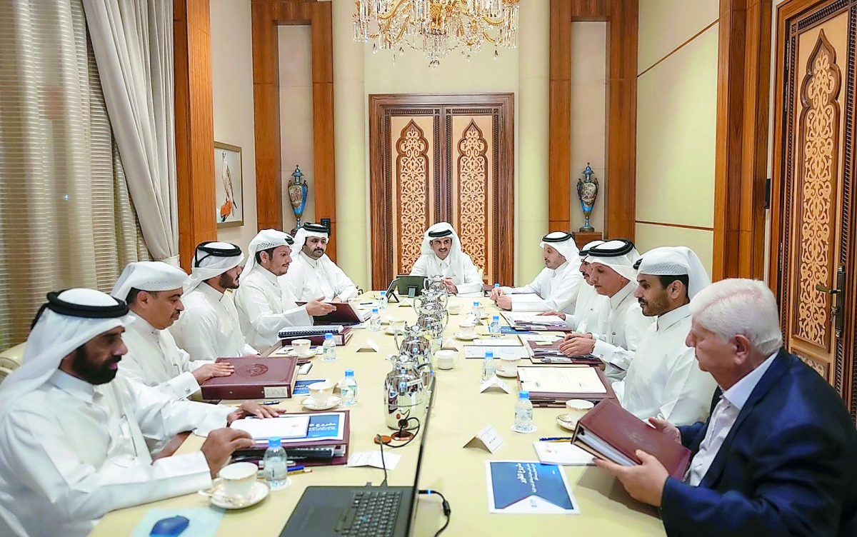 Amir H H Sheikh Tamim bin Hamad Al Thani chairing the Supreme Council for Economic Affairs and Investment meeting at Al Bahr Palace, yesterday.