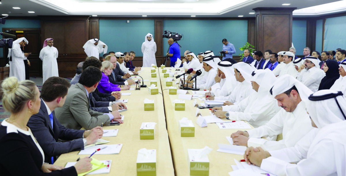 Qatar Chamber Chairman Sheikh Khalifa bin Jassim Al Thani (sixth right) presiding over the meeting of the Qatari-American Business Council.
