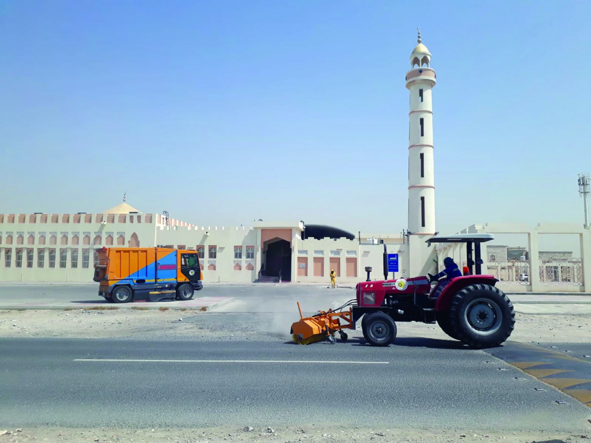 Cleaning operation is being carried out near a mosque.