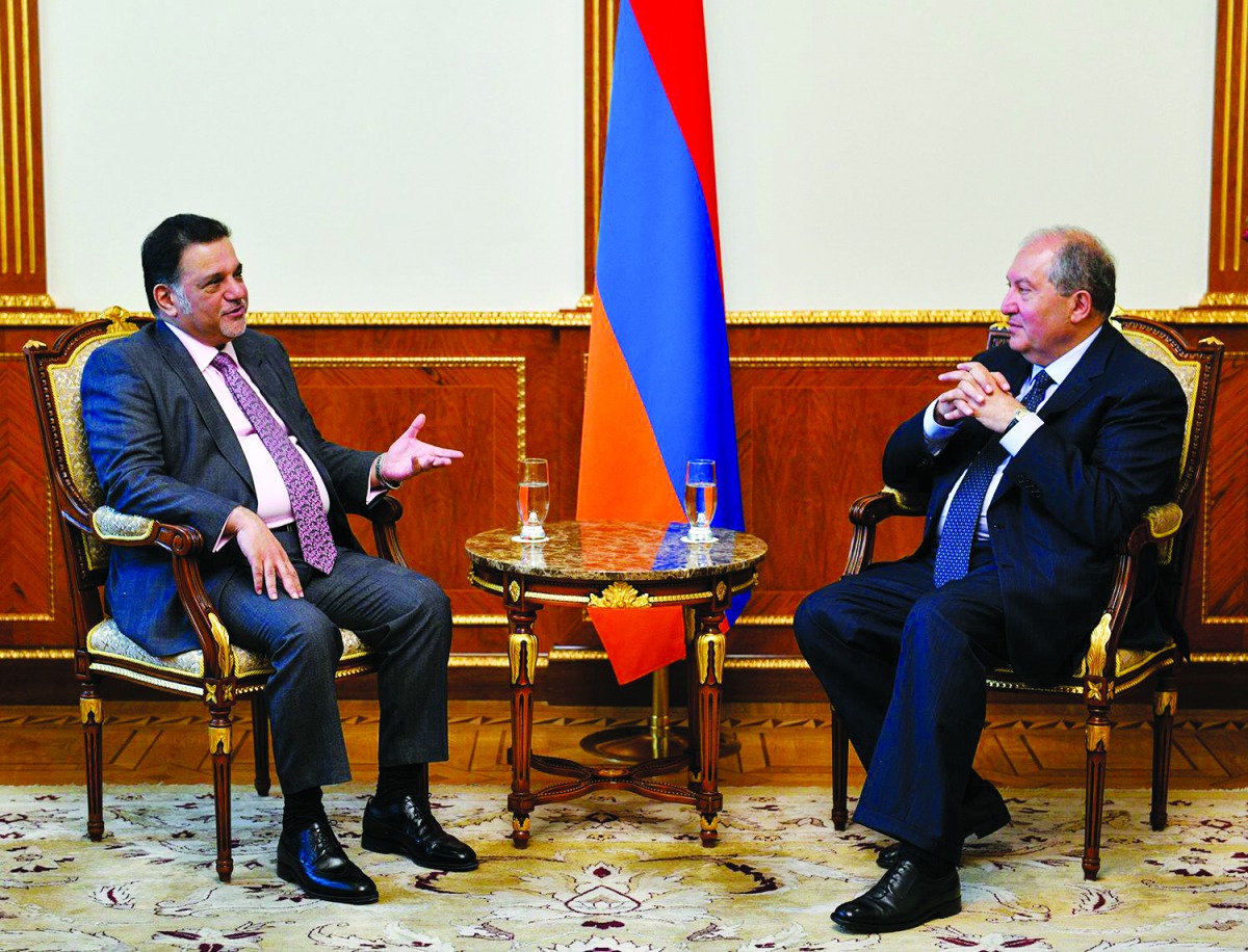 President of the Republic of Armenia, Armen Sarkissian (right), and Qatar Chamber’s Board Member Mohamed bin Ahmed Al Obaidli on the sidelines of the event.