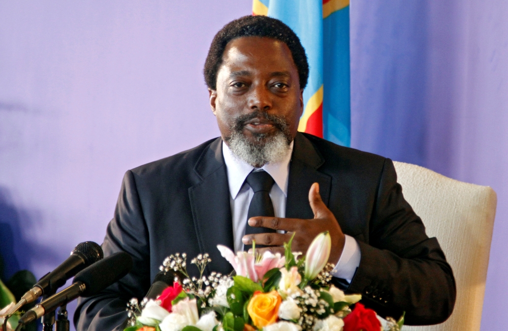 Joseph Kabila addresses a news conference at the State House in Kinshasa,  January 26, 2018. Reuters/Kenny Katombe 
 