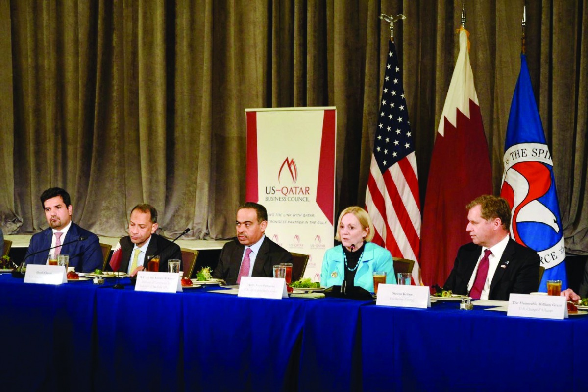 H E Ali bin Ahmed Al Kuwari, Minister of Commerce and Industry (centre), participating in the roundtable organised by the US Chamber of Commerce and the US-Qatar Business Council in Washington.