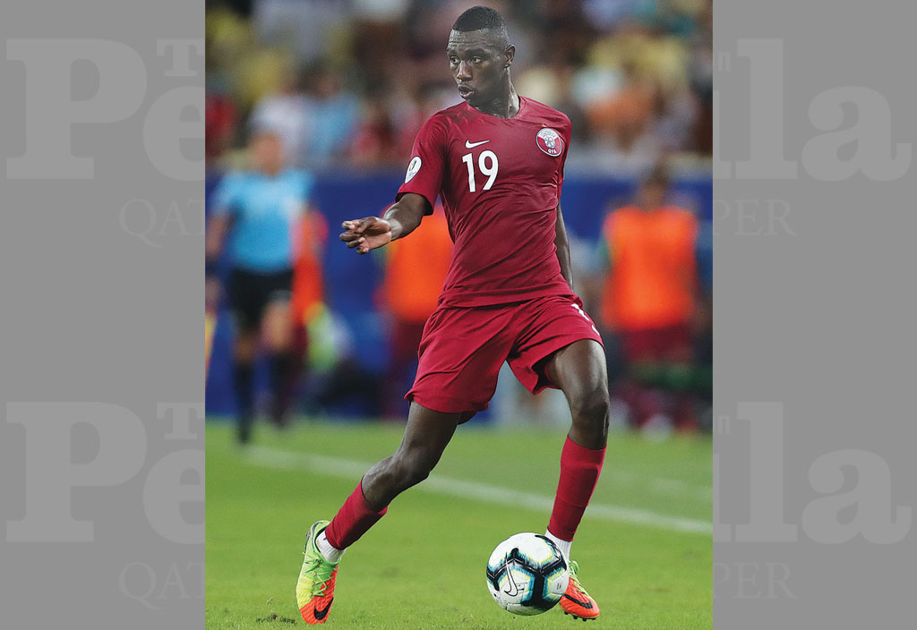 Striker Almoez Aliin action during Qatar’s opening match of Copa America against Paraguay on Sunday.
