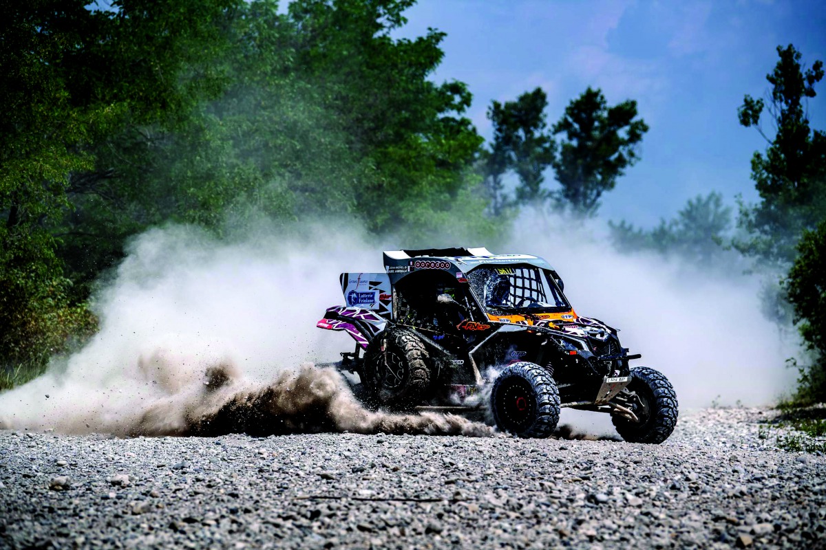 Adel Abdulla in action on the dried river beds of northern Italy yesterday.