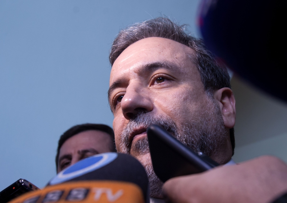 Abbas Araghchi, political deputy at the Ministry of Foreign Affairs of Iran talks to the press at the end of a meeting of the Joint Commission of the Joint Comprehensive Plan of Action (JCPOA) attended by the E3+2 (China, France, Germany, Russia, United K