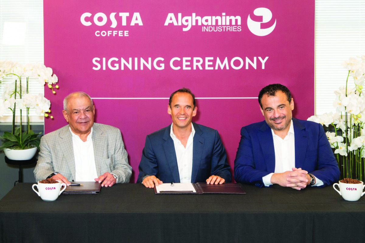 Kutayba Y Alghanim, Executive Chairman, Alghanim Industries; Dominic Paul, CEO of Costa Coffee; and Omar K Alghanim, Group CEO, Alghanim Industries, during the press conference.
