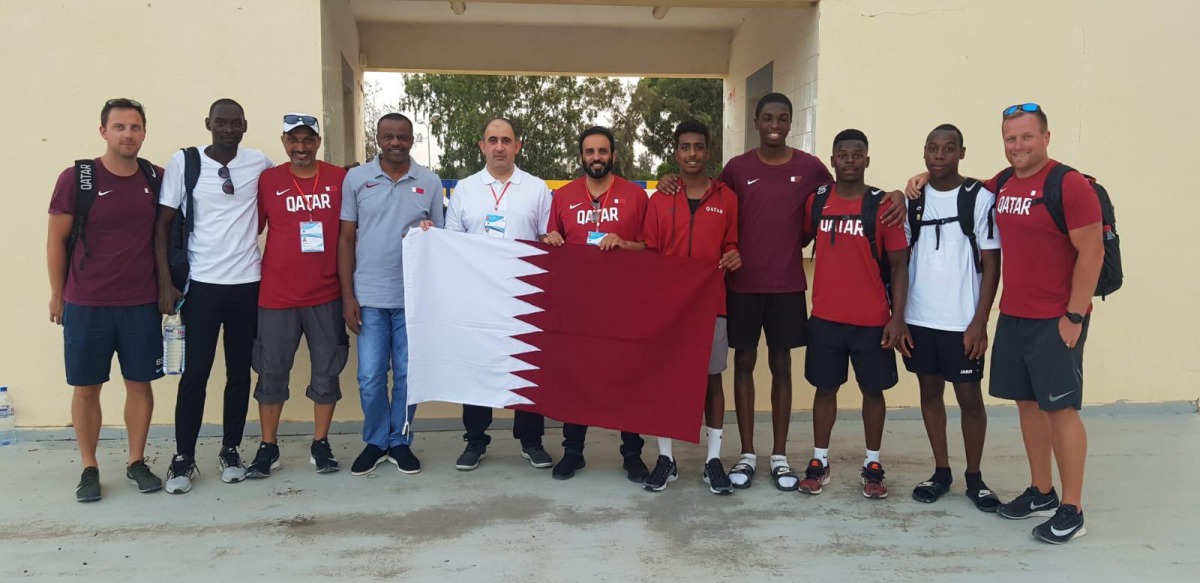 Qatari athletes and officials pose for a photograph during the 2019 Arab Youth Athletics Championships campaign on a high in Rades, Tunisia on Sunday. 