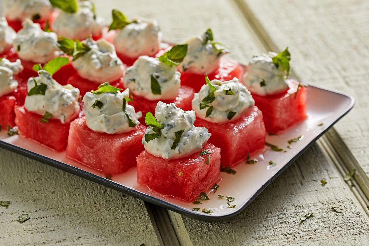 Watermelon With Herbed Goat Cheese Whip. Photo by Tom McCorkle for The Washington Post.
