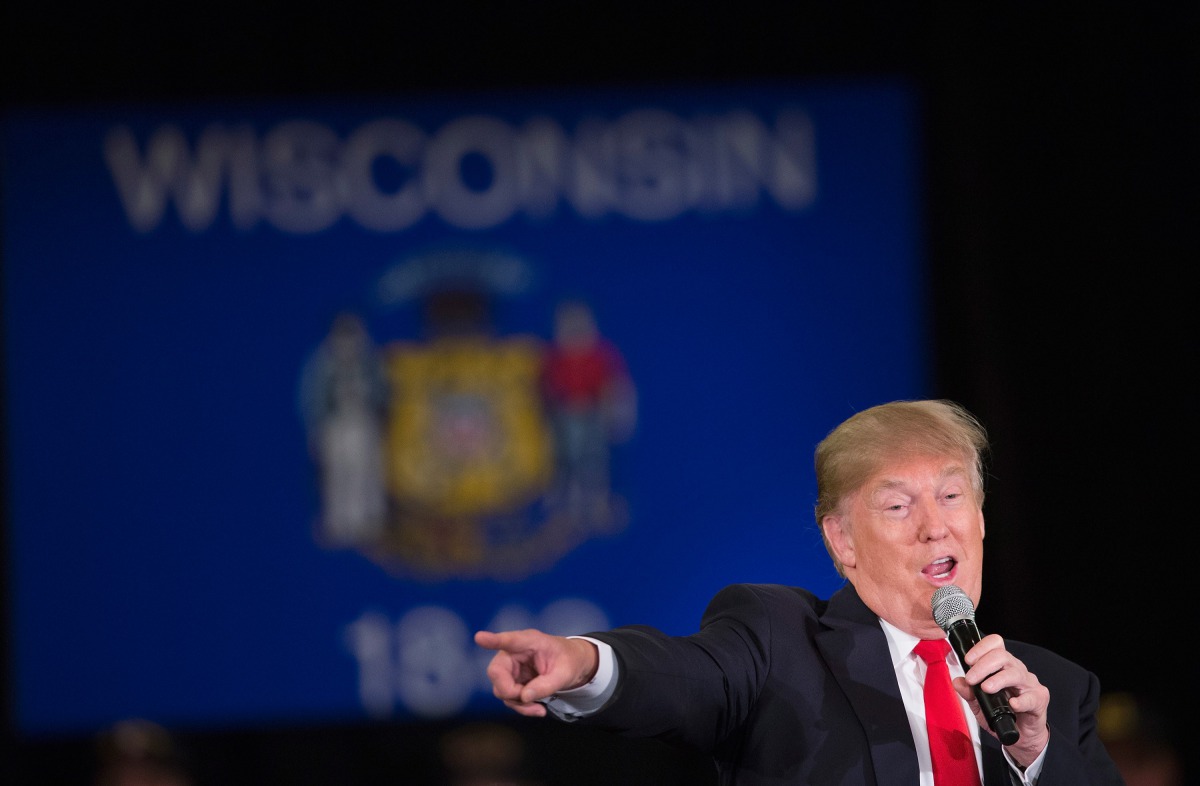 Donald Trump speaks to guests during a campaign rally at the Radisson Paper Valley Hotel on March 30, 2016, in Appleton, Wisconsin. (Scott Olson / Getty Images / AFP) 