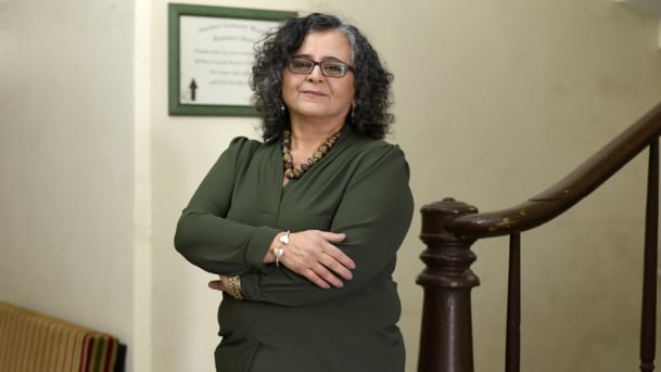 Aida Touma-Sliman at her Hadash party headquarters in Haifa, February 6, 2019. (Photo courtesy: Rami Shllush / Haaretz)