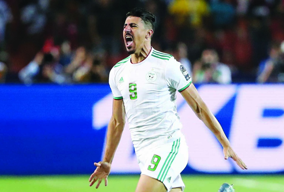  Algeria's Baghdad Bounedjah celebrates their first goal. Reuters/Suhaib Salem