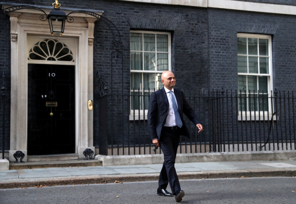 Newly appointed Chancellor of the Exchequer Sajid Javid leaves Downing Street, in London, Britain July 24, 2019. (REUTERS/Hannah McKay)