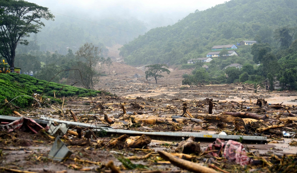 Afile photo of a damaged area is pictured following a landslide in Meppadi, Wayanad district, in the Indian state of Kerala on August 9, 2019.  / AFP / STR 