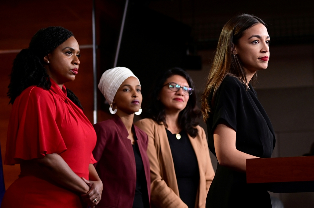 FILE PHOTO: U.S. Reps Ayanna Pressley (D-MA), Ilhan Omar (D-MN), Rashida Tlaib (D-MI) and Alexandria Ocasio-Cortez (D-NY) hold a news conference after Democrats in the U.S.   REUTERS/Erin Scott
