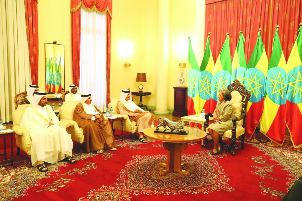 Deputy Prime Minister and Minister of Foreign Affairs, H E Sheikh Mohamed bin Abdulrahman Al Thani, with President of Ethiopia, Sahle-Work Zewde, in Addis Ababa, yesterday. 