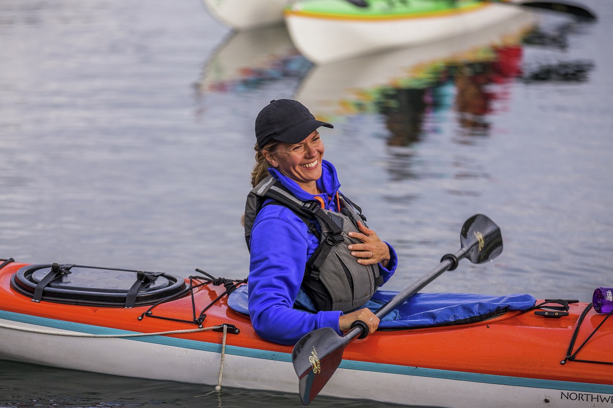 H participant in REI's San Juan Islands Women's Kayaking Weekend. Picture credit: REI
