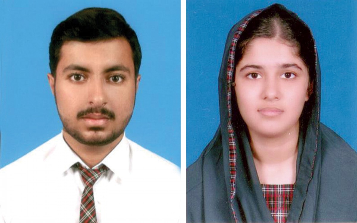 The students who bagged first rank in various streams, FROM LEFT: Said Ali (484 marks-Commerce group); Eiman Amir Latif (457-pre-medical group).
