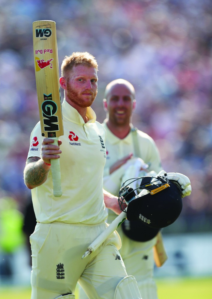  England's Ben Stokes and Jack Leach celebrate winning the test. (Action Images via Reuters/Lee Smith)