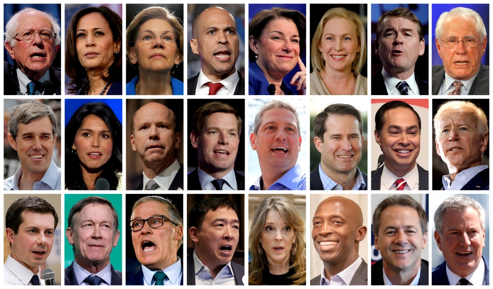 Twenty four 2020 Democratic presidential candidates in a combination photo