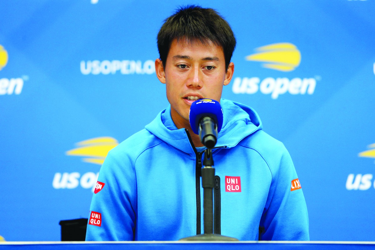  Kei Nishikori of Japan fields questions during a press conference at media day prior to the US Open at USTA Billie Jean King National Tennis Center on August 23, 2019 in New York City. Matthew Stockman/Getty Images/AFP