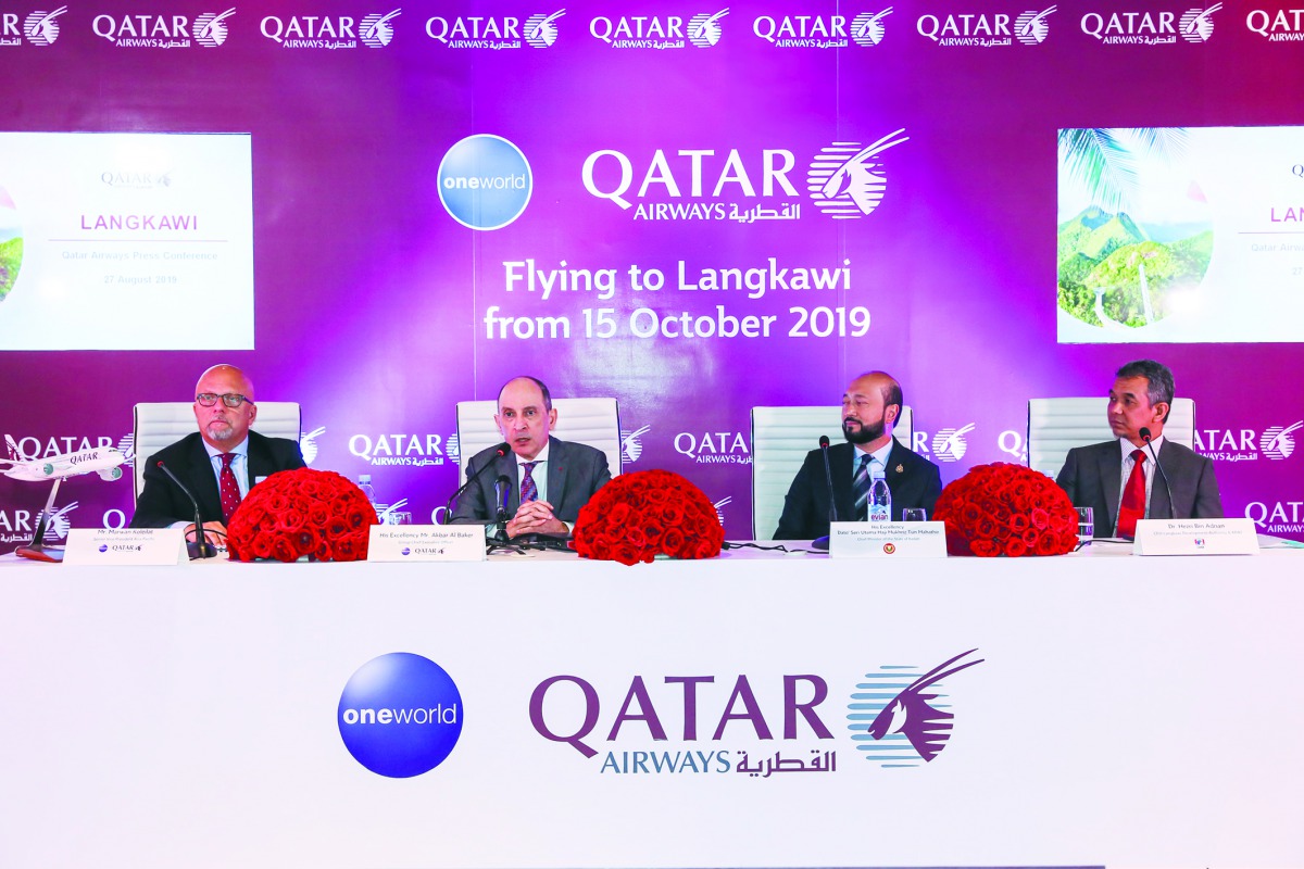 Qatar Airways Group Chief Executive, Akbar Al Baker (second left), announcing the launch of flights to Langkawi, Malaysia, during a press conference, yesterday, at the Four Seasons Hotel in Kuala Lumpur.