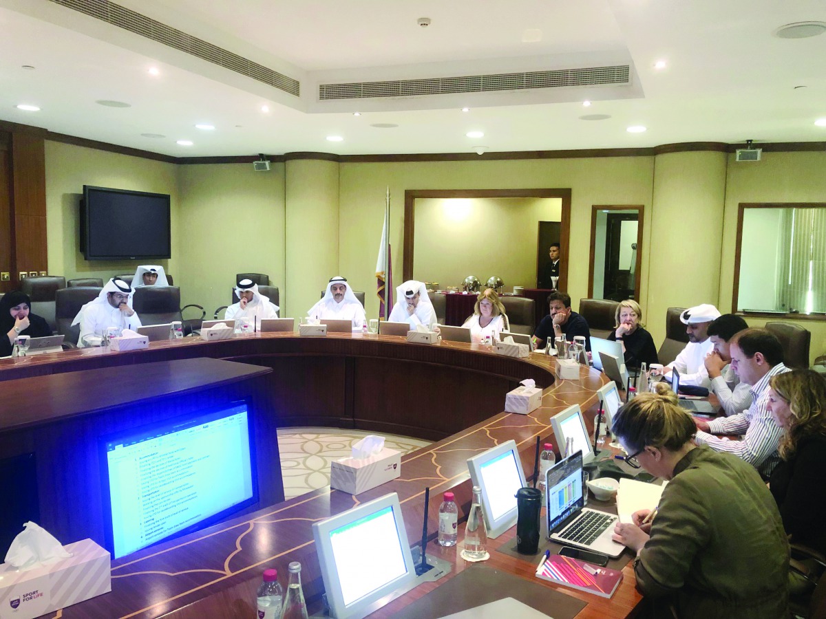 A delegation of Association of National Olympic Committees (ANOC) , led by Secretary General Gunilla Lindberg, during a meeting with Qatar Olympic Committee officials in Doha.

